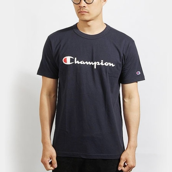 Champion Navy Blue Crew Neck Short Sleeve Tee Casual Athletic Wear Mens Size M - Picture 1 of 7